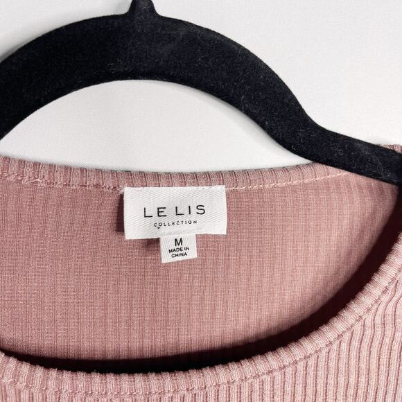 New Le Lis Collection Medium M Mauve Pink Ribbed Cut Out Long Sleeve Bodysuit - Picture 4 of 10